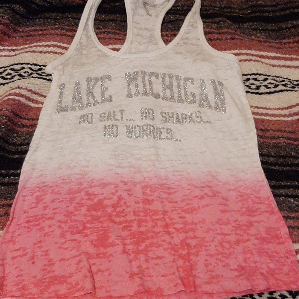 lake Michigan pink to white gradient tank top